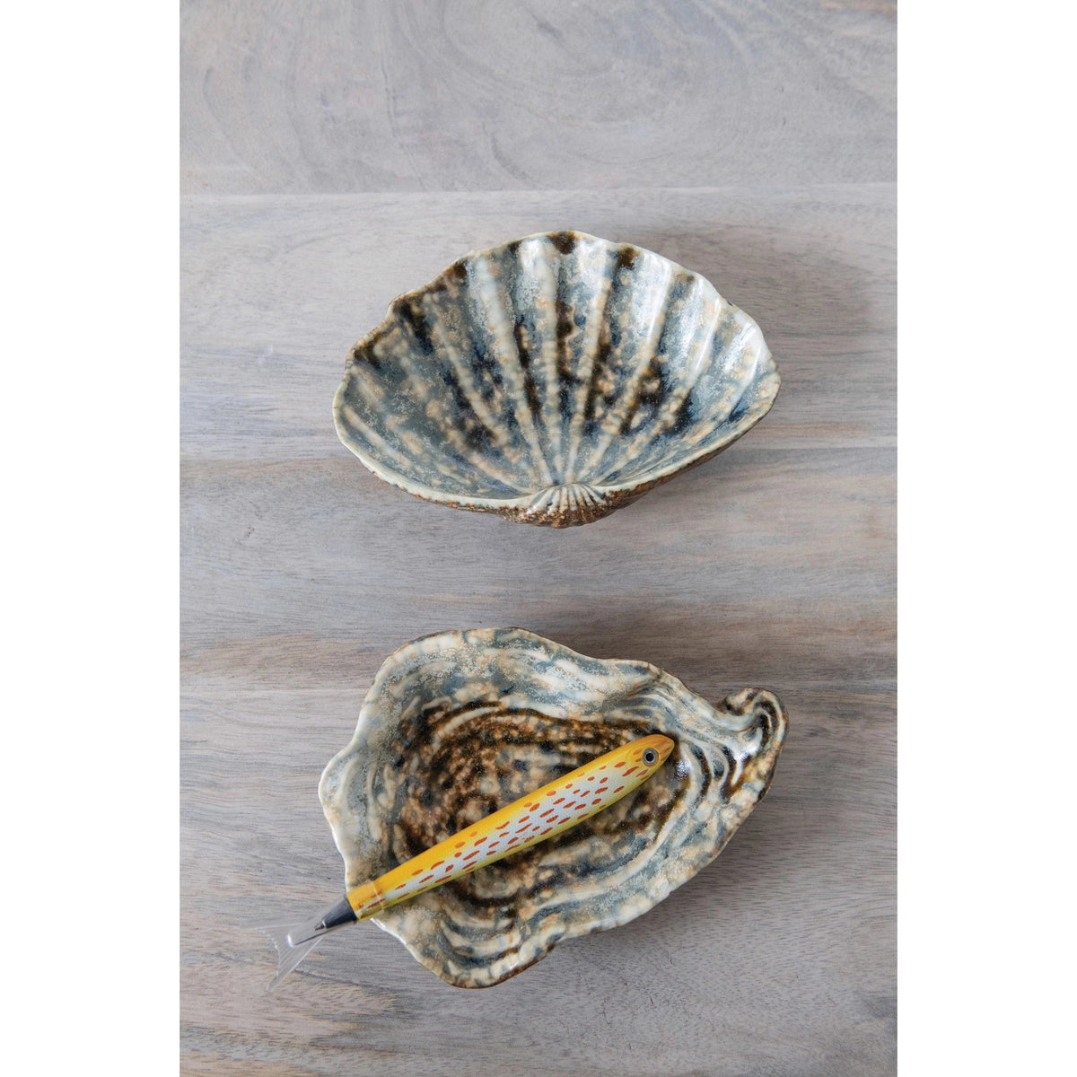 Creative Co-Op Creative Co-op Stoneware Oyster Shell Dish with Reactive Glaze - Little Miss Muffin Children & Home