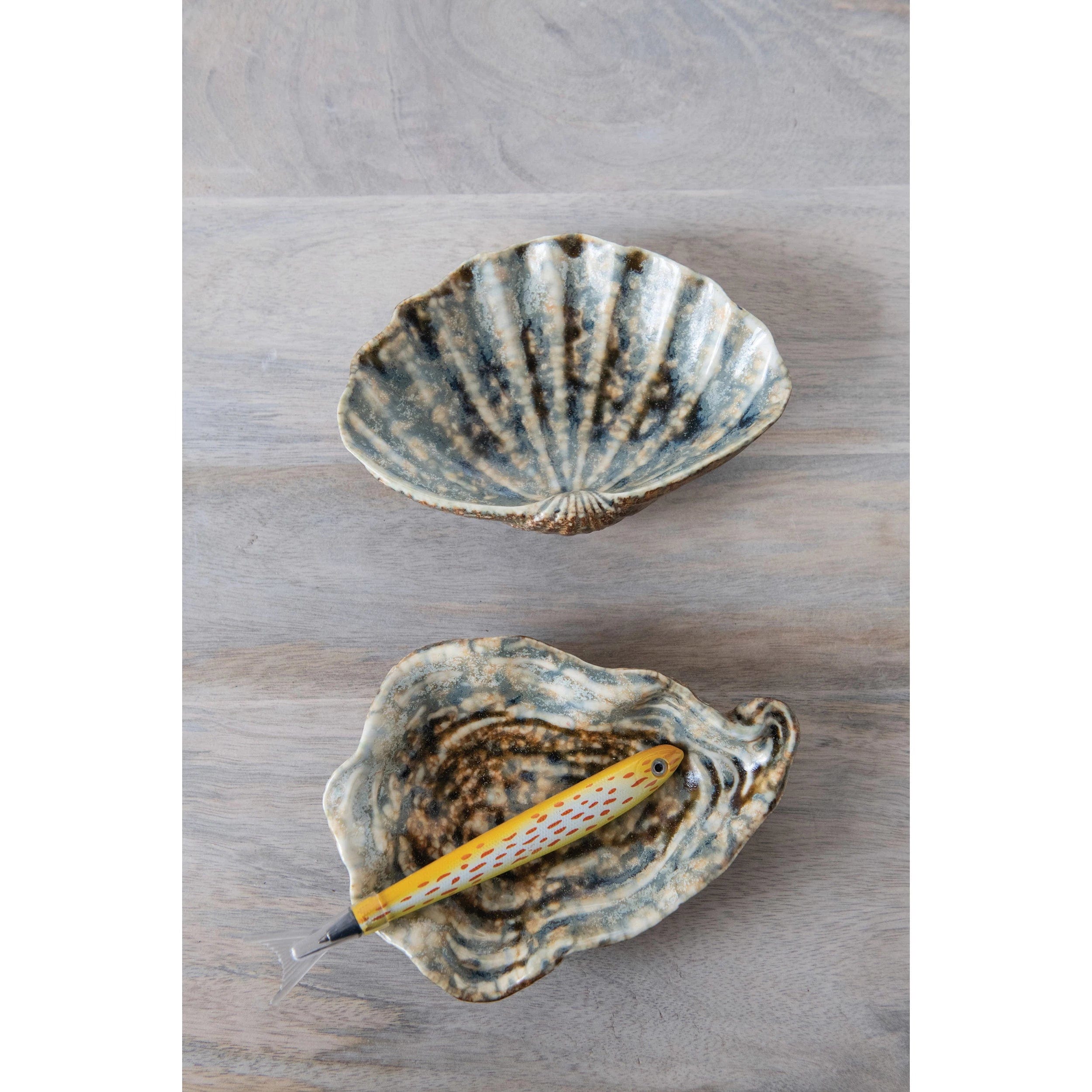 Creative Co-Op Creative Co-op Stoneware Oyster Shell Dish with Reactive Glaze - Little Miss Muffin Children & Home