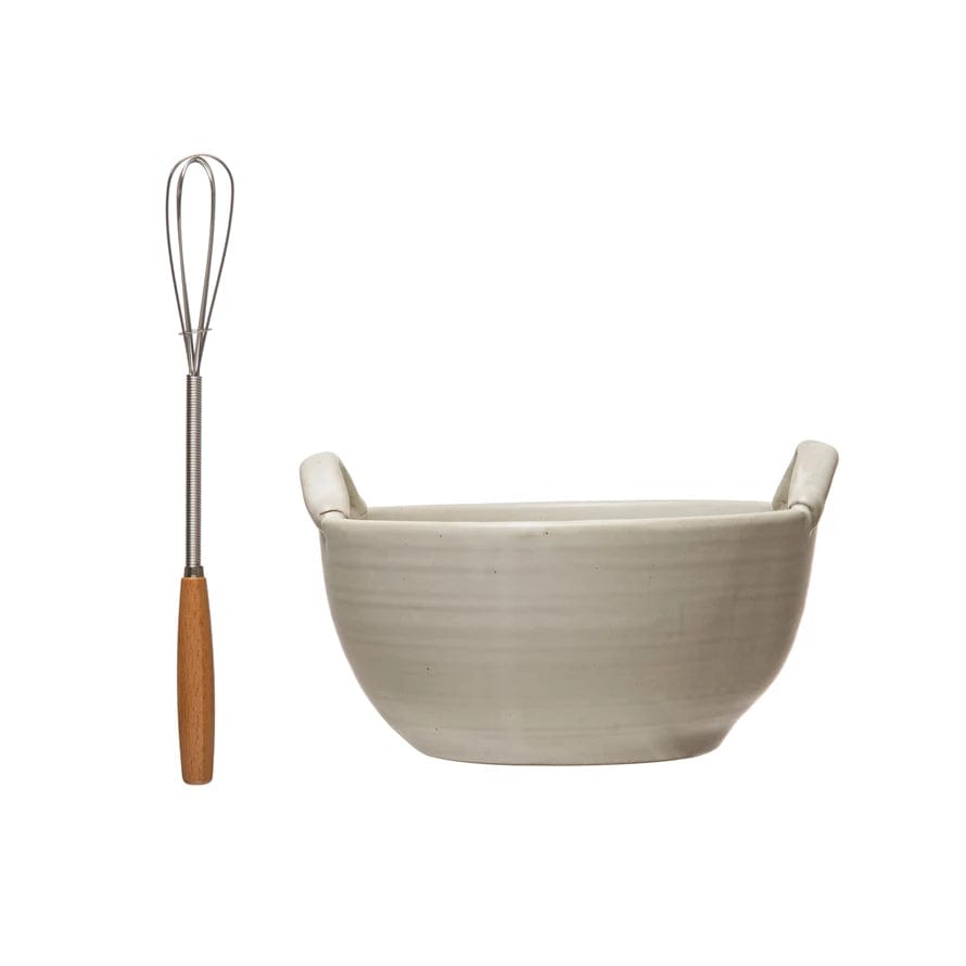 Creative Co-op Stoneware Bowl and Whisk Set 