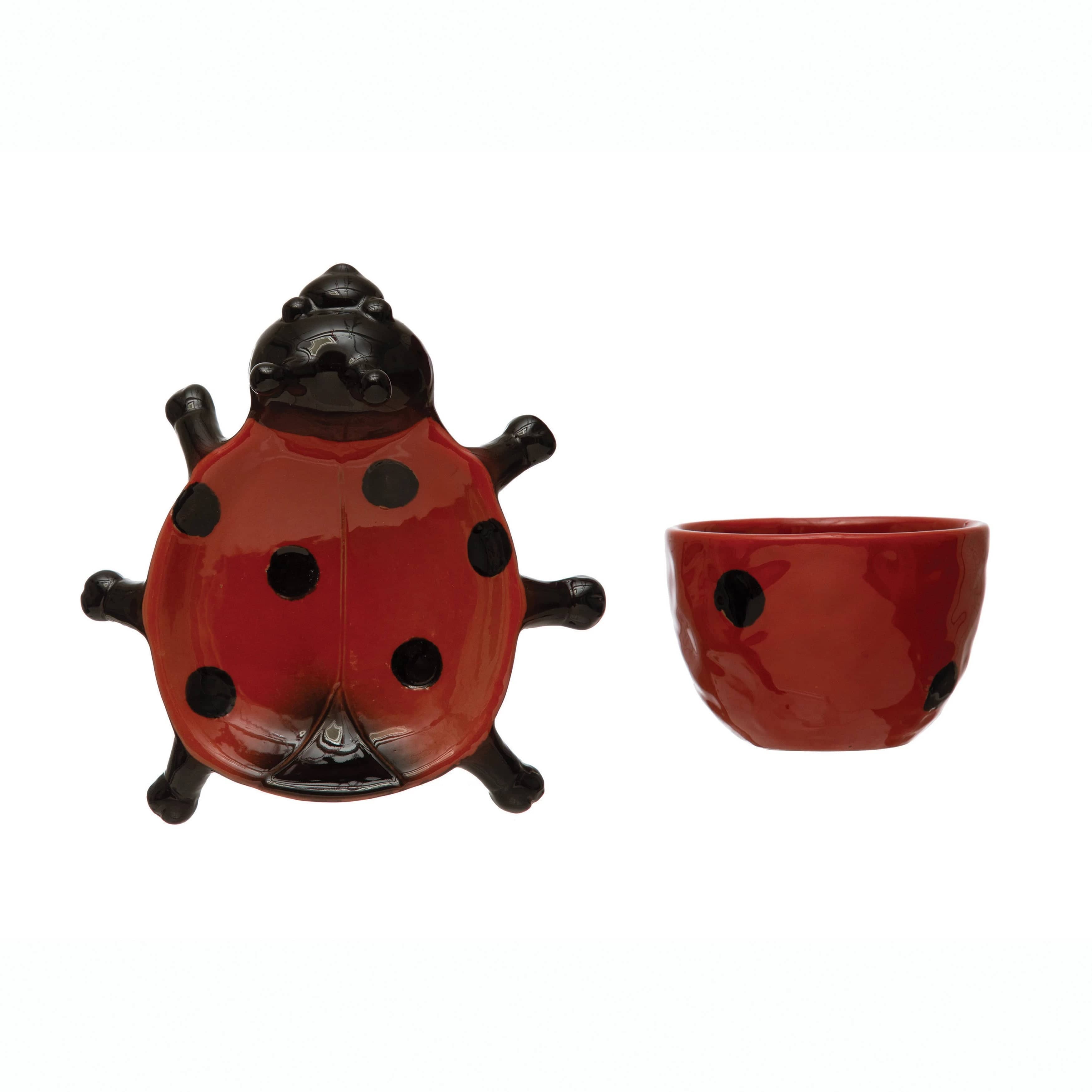 Creative Co-Op Creative Co-op Stoneware Ladybug Planter with Saucer - Little Miss Muffin Children & Home