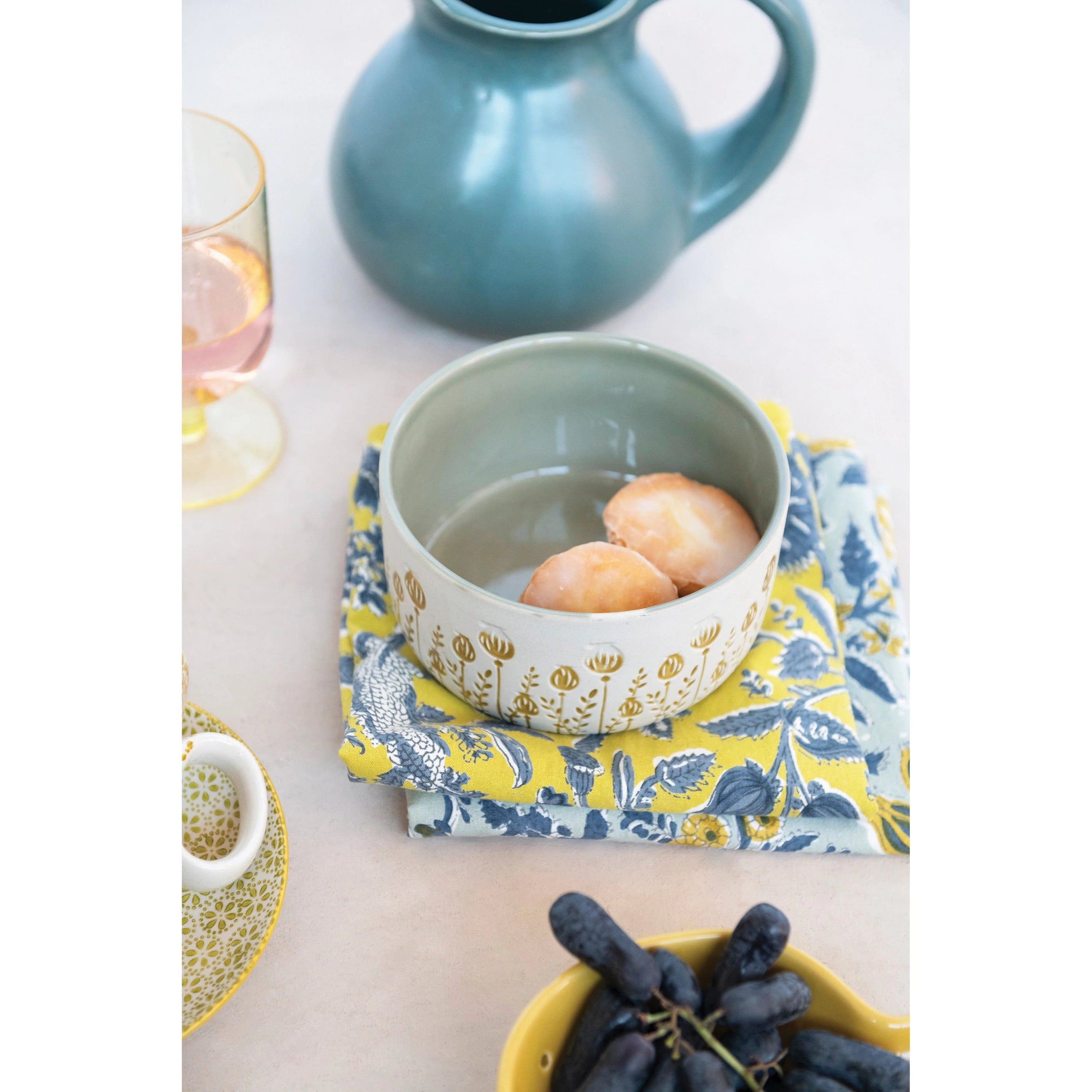 Creative Co-Op Creative Co-op Debossed Floral Pattern Stoneware Canister with Bamboo Lid - Little Miss Muffin Children & Home