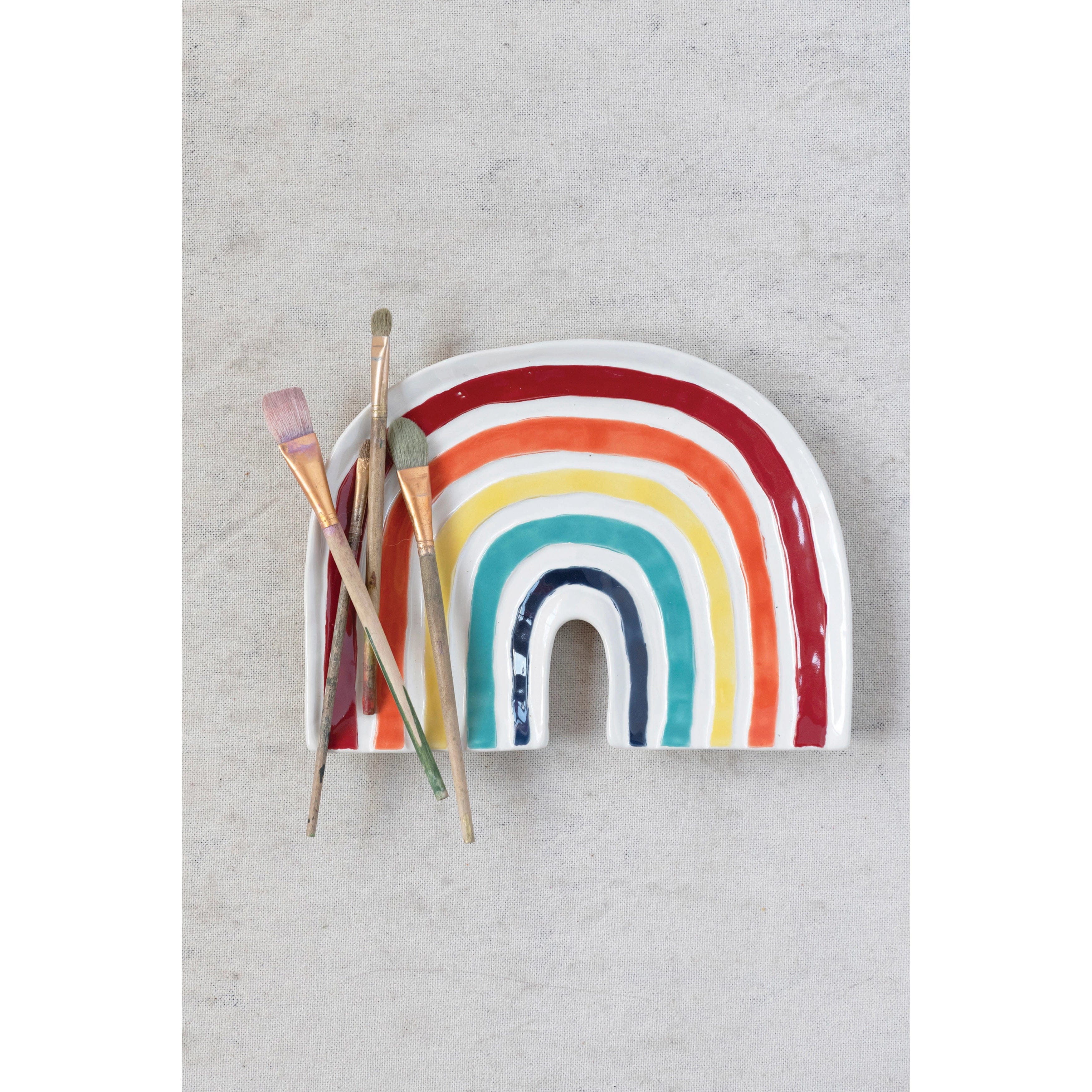 Creative Co-Op Creative Co-op Hand-Painted Debossed Stoneware Rainbow Plate - Little Miss Muffin Children & Home