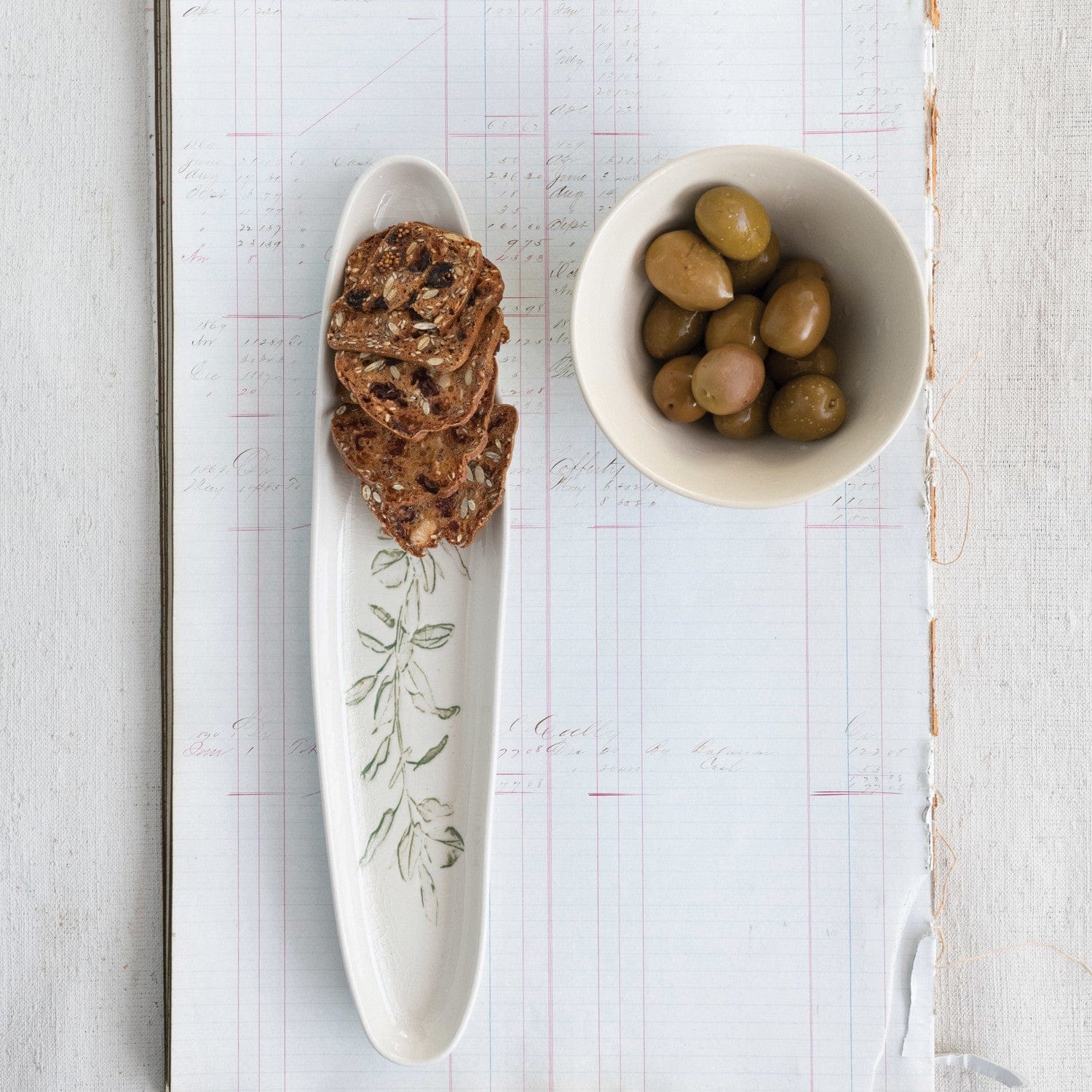 Oval Debossed Stoneware Tray with Botanical (Each One Will Vary)