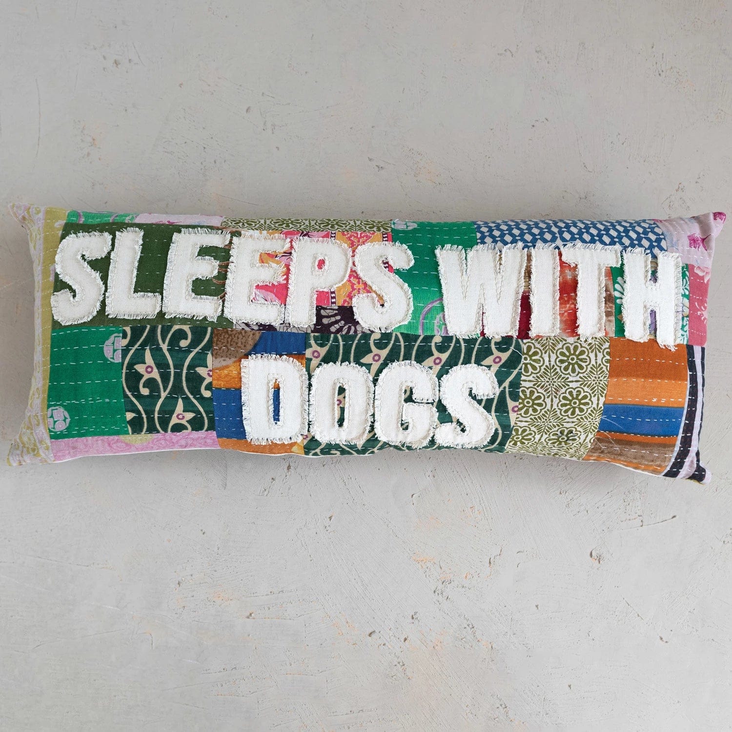 Creative Co-Op Creative Co-op "Sleeps with Dogs" Vintage Kantha Patchwork Lumbar Pillow - Little Miss Muffin Children & Home