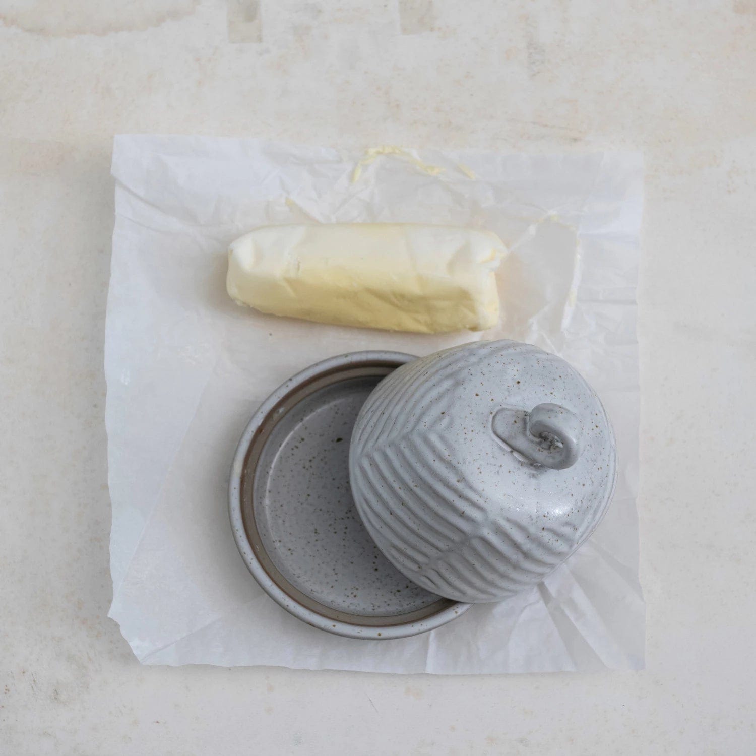 Creative Co-Op Creative Co-op Embossed Stoneware Domed Dish With Handle - Little Miss Muffin Children & Home