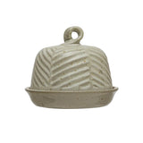 Creative Co-op Embossed Stoneware Domed Dish With Handle