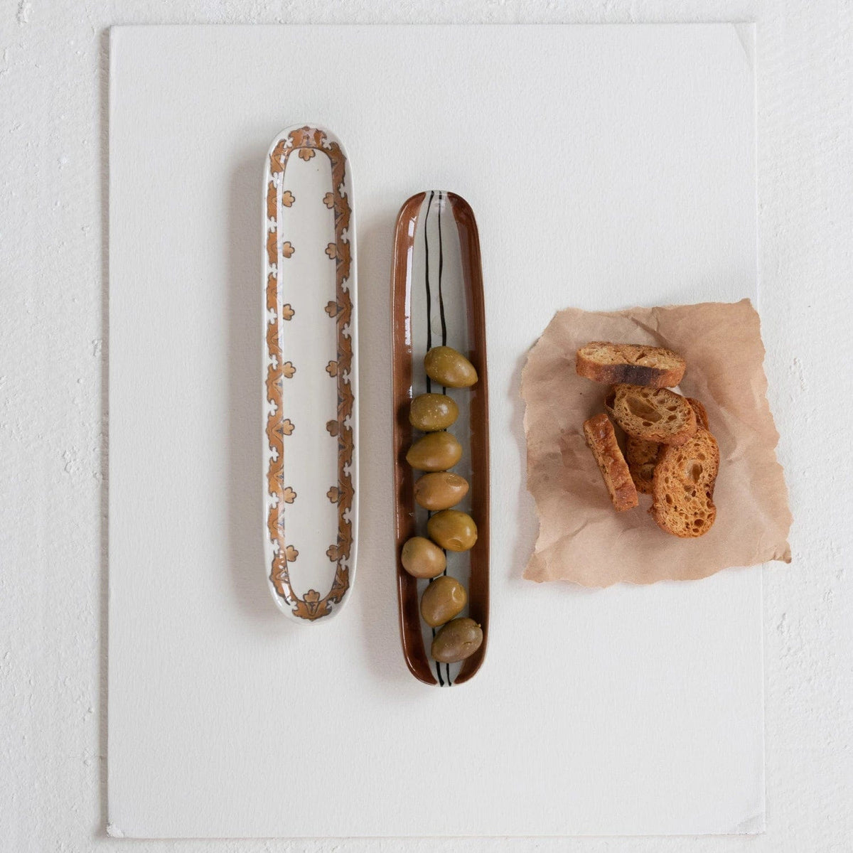 Creative Co-op Creative Co-op Oval Hand-Painted Stoneware Pattern Tray, Brown - Little Miss Muffin Children & Home