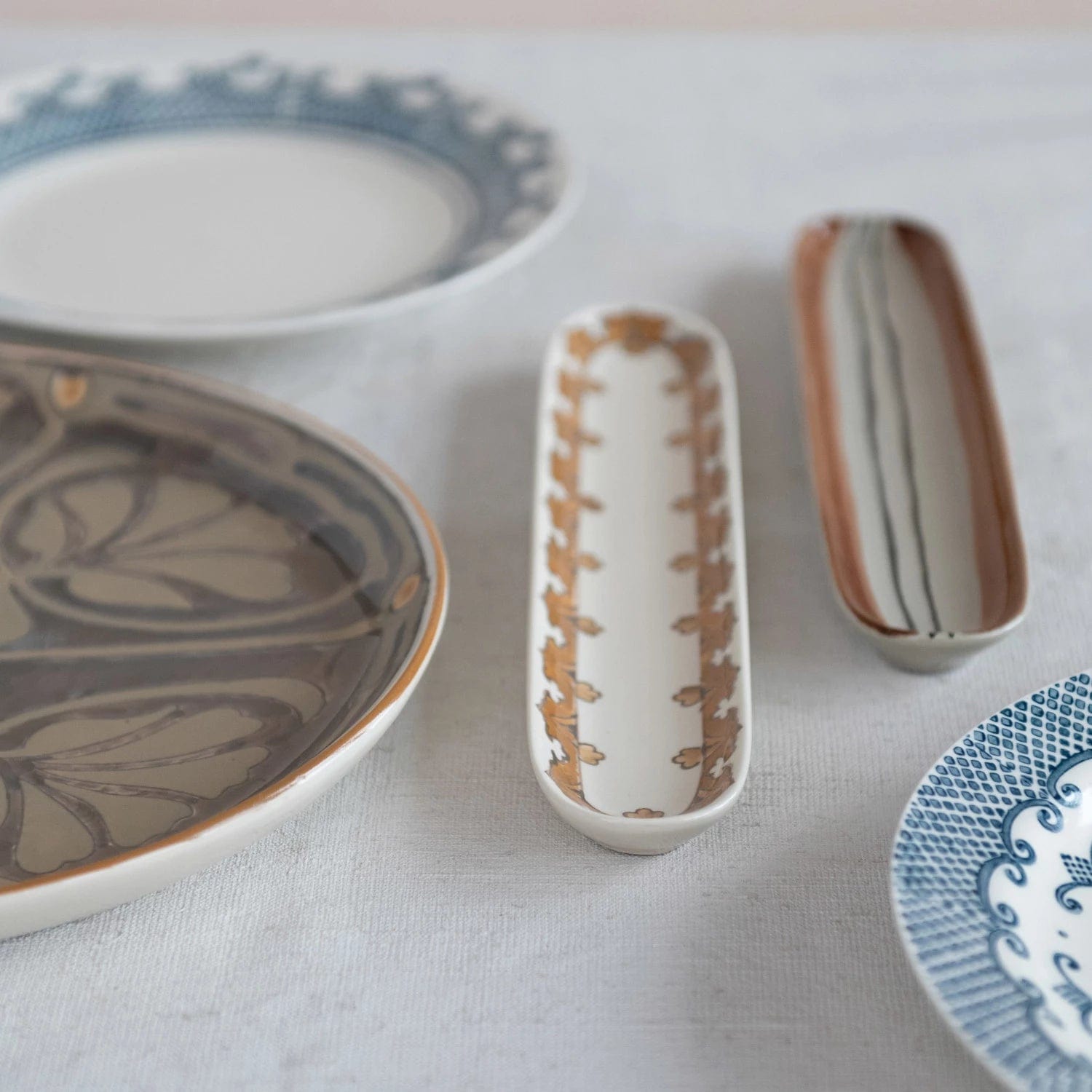 Creative Co-op Creative Co-op Oval Hand-Painted Stoneware Pattern Tray, Brown - Little Miss Muffin Children & Home