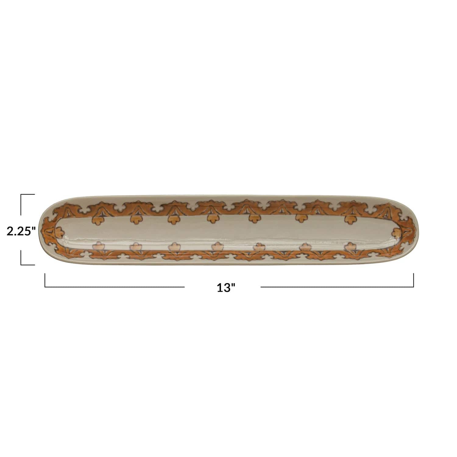 Creative Co-op Creative Co-op Oval Hand-Painted Stoneware Pattern Tray, Brown - Little Miss Muffin Children & Home