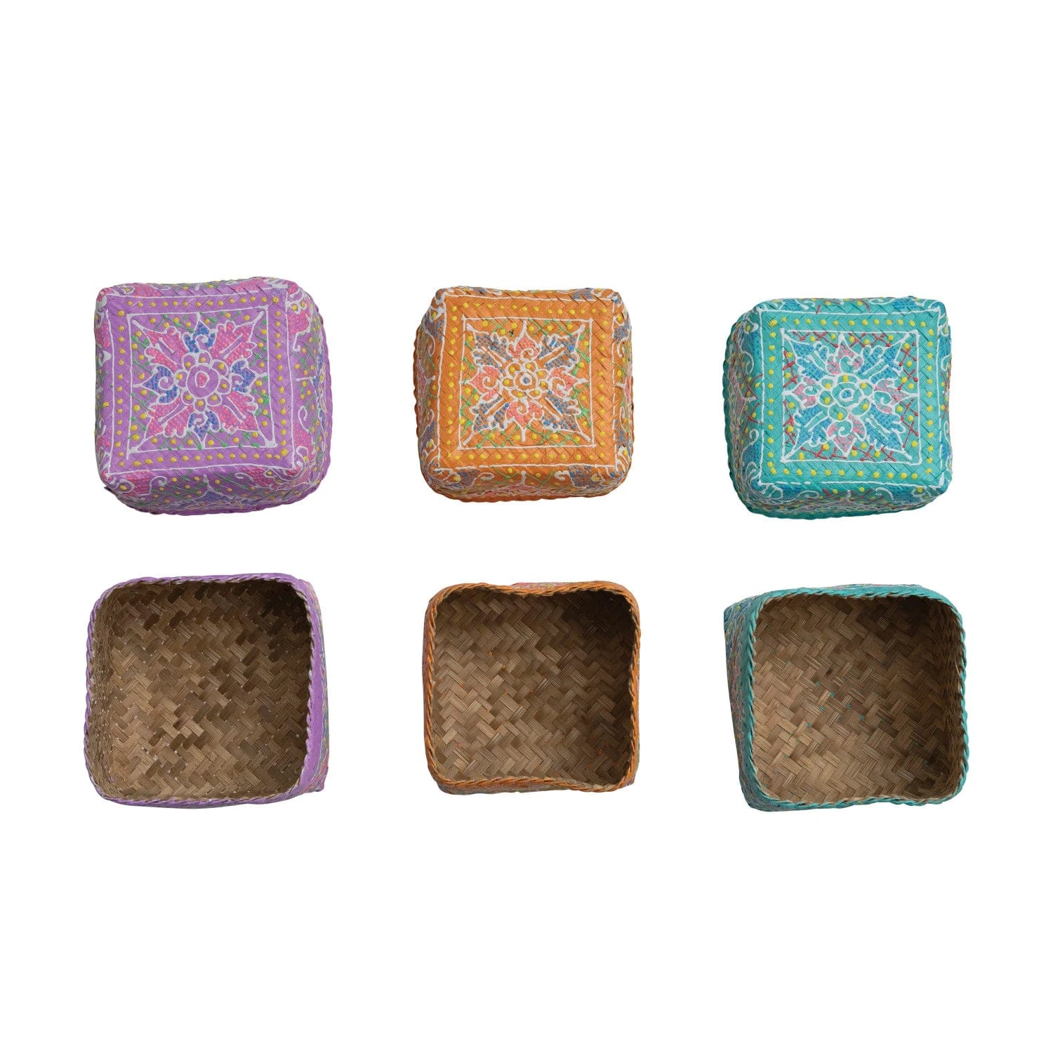 Creative Co-Op Creative Co-op Hand-Painted Woven Bamboo Trinket Boxes, Available in 3 Colors - Little Miss Muffin Children & Home