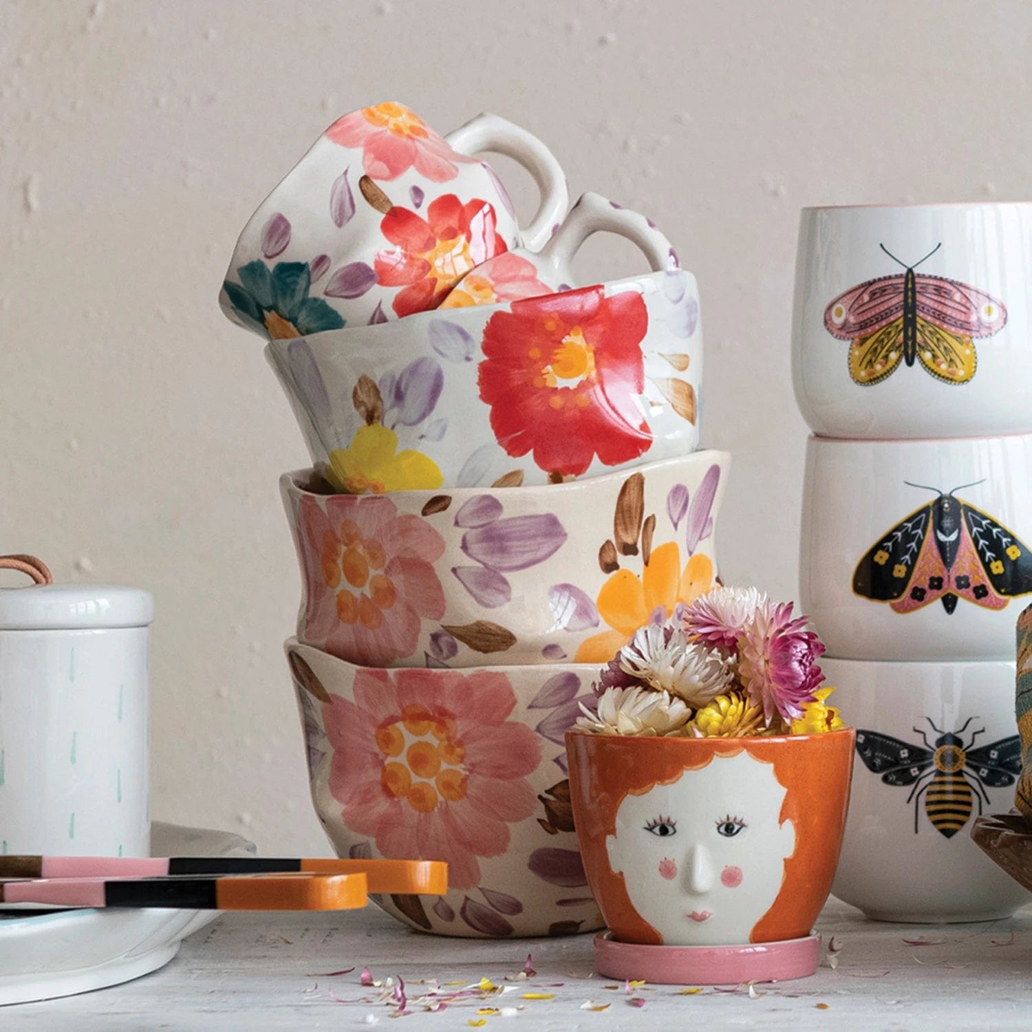 Creative Co-Op Creative Co-op Floral Hand-Painted Stoneware Serving Bowl - Little Miss Muffin Children & Home