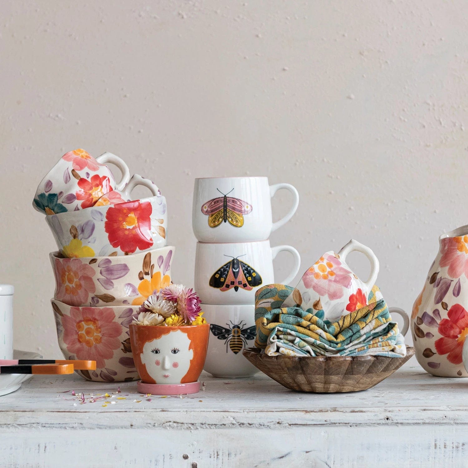 Creative Co-Op Creative Co-op 12 oz. Stoneware Mug with Insect & Colored Rim - Little Miss Muffin Children & Home