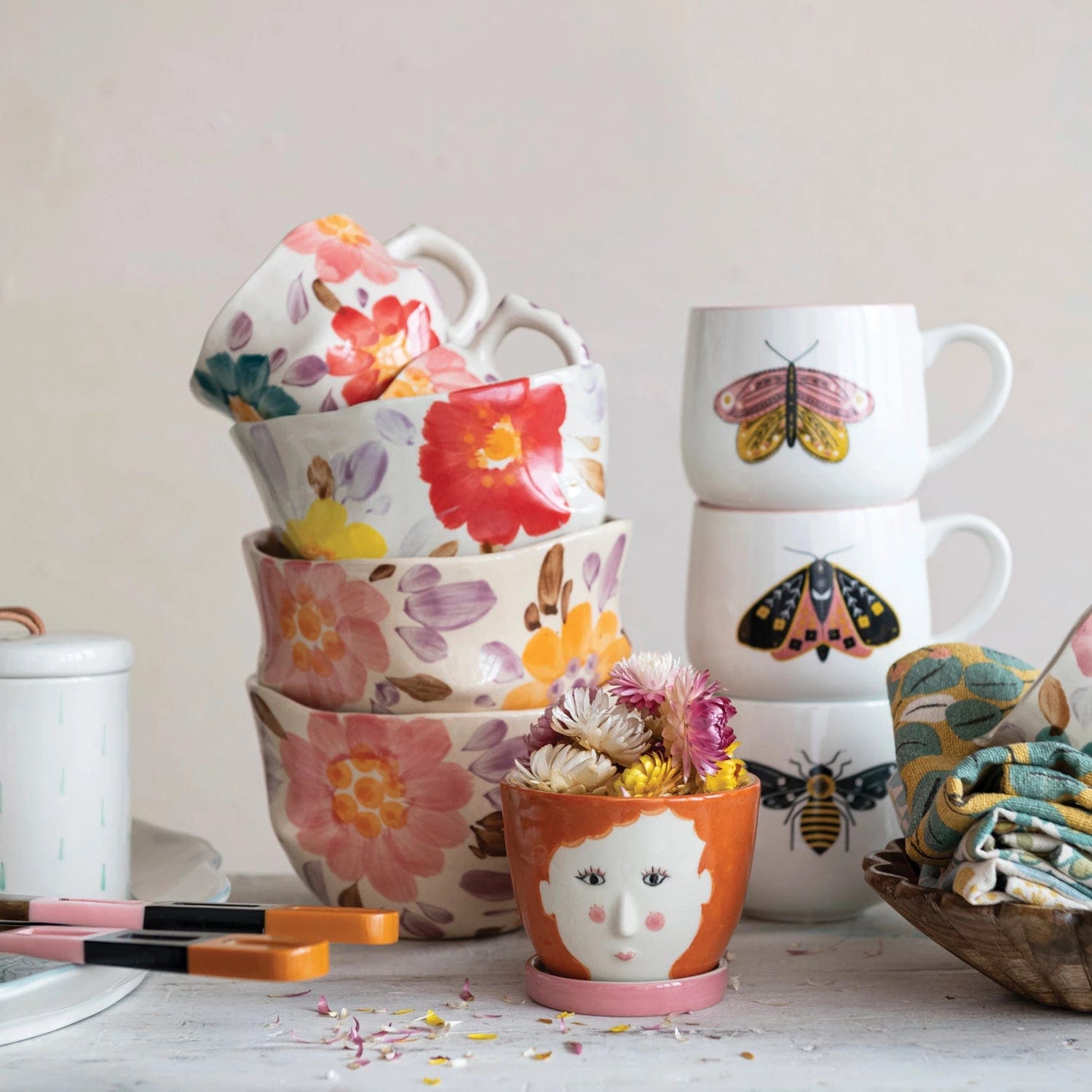 Creative Co-Op Creative Co-op 12 oz. Stoneware Mug with Insect & Colored Rim - Little Miss Muffin Children & Home