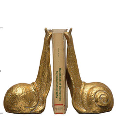 Distressed Gold Finish Cast Iron Pair of Snail Bookends
