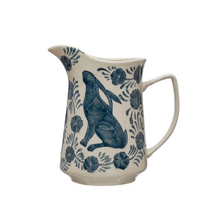 Creative Co-Op Creative Co-op 3 Quart Hand-Painted Rabbit Stoneware Pitcher - Little Miss Muffin Children & Home