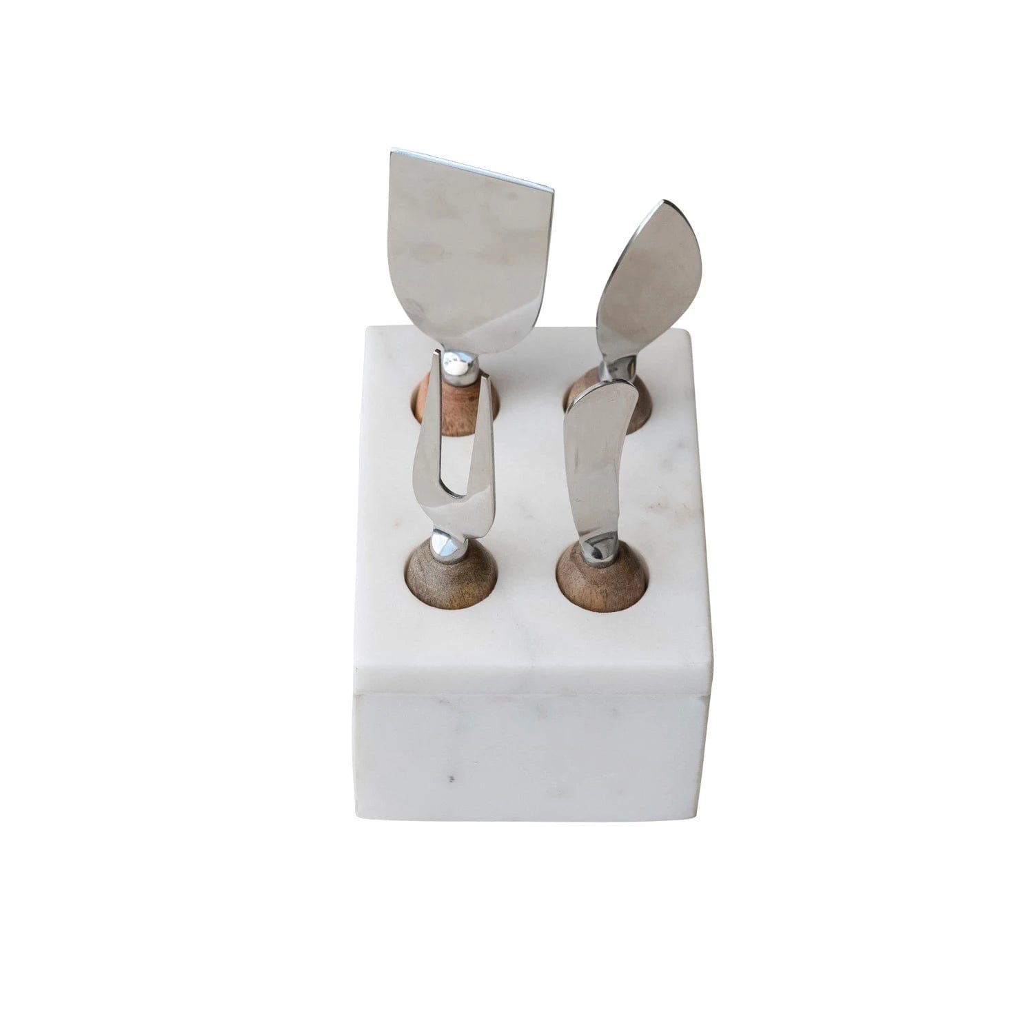 Creative Co-Op Creative Co-op Stainless Steel Cheese Servers with Mango Wood Handles & Marble Stand, 5 Piece Set - Little Miss Muffin Children & Home