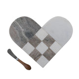Creative Co-Op Creative Co-op Two-Tone Marble Heart Shaped Cheese/Cutting Board with Canape Knife - Little Miss Muffin Children & Home