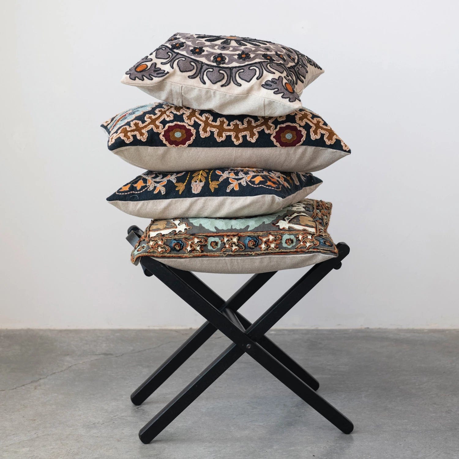 Creative Co-Op Creative Co-op Cotton Slub Embroidered Pillow with Chambray Back - Little Miss Muffin Children & Home