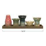Creative Co-Op Creative Co-op Six Piece Stoneware Vases with Wood Tray Set - Little Miss Muffin Children & Home