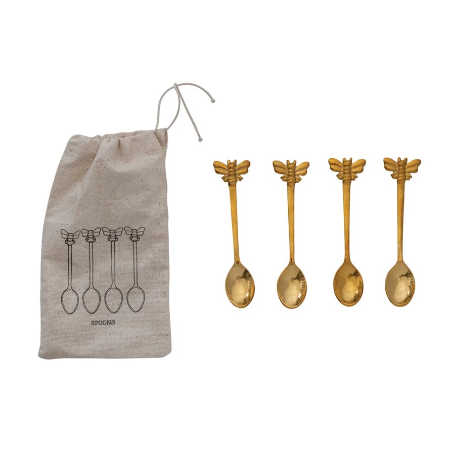 Creative Co-Op Creative Co-op Brass Spoons With Bees Set of 4