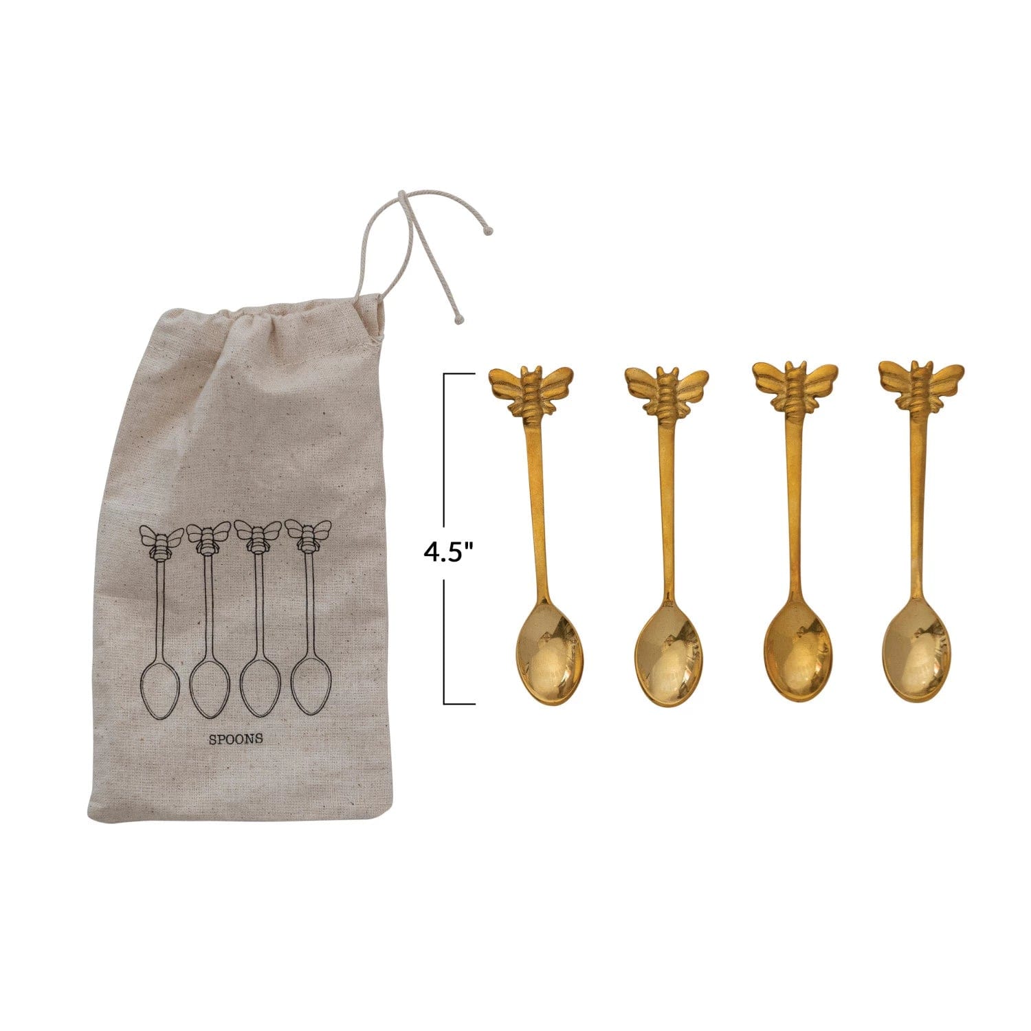 Creative Co-Op Creative Co-op Brass Spoons With Bees Set of 4 - Little Miss Muffin Children & Home