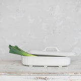 Creative Co-op 2 Quart Debossed Stoneware Baking Dish with Lid, Matte White Finish