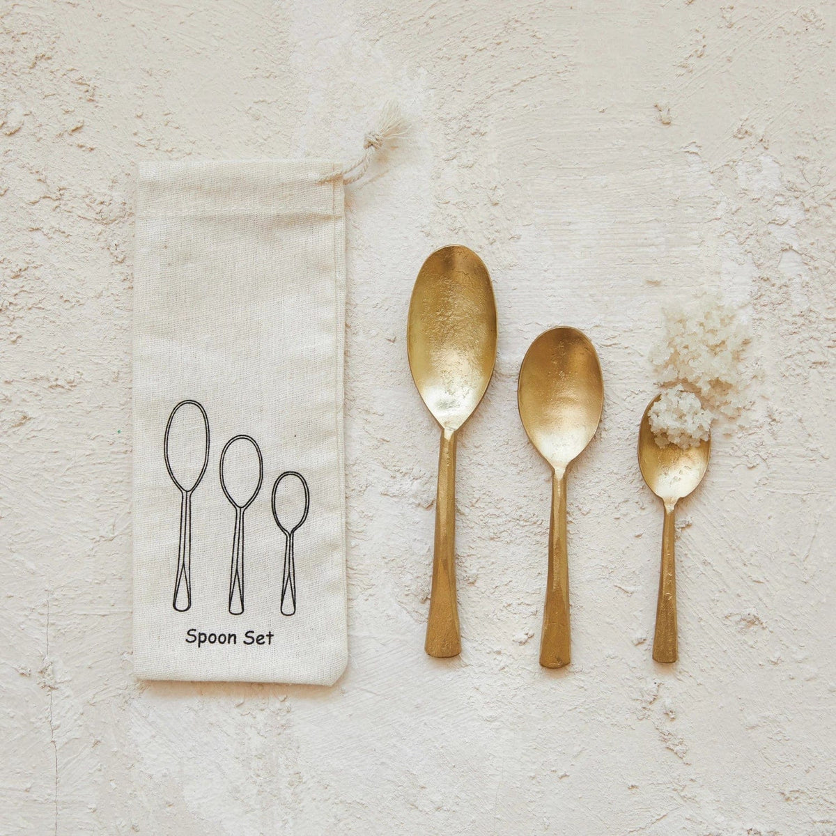 Creative Co-op Creative Co-op Hand-Forged Iron Spoons Antique Gold Finish Set 3 in Printed Drawstring Bag - Little Miss Muffin Children & Home