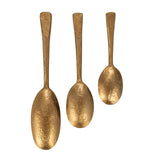 Creative Co-op Hand-Forged Iron Spoons Antique Gold Finish Set 3 in Printed Drawstring Bag