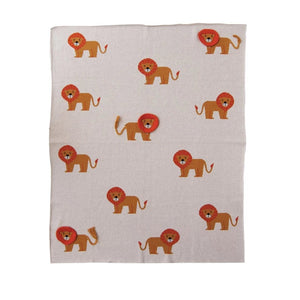 Creative Co-Op Creative Co-op Cotton Knit Baby Blanket with Lions & Applique Manes - Little Miss Muffin Children & Home