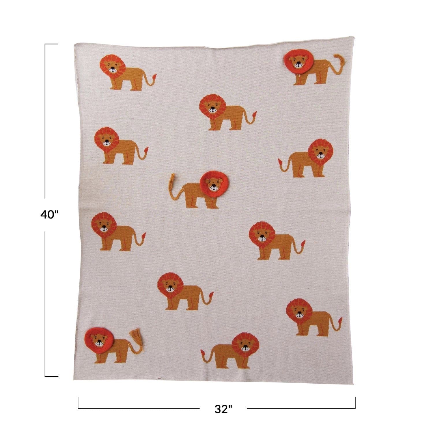 Creative Co-Op Creative Co-op Cotton Knit Baby Blanket with Lions & Applique Manes - Little Miss Muffin Children & Home