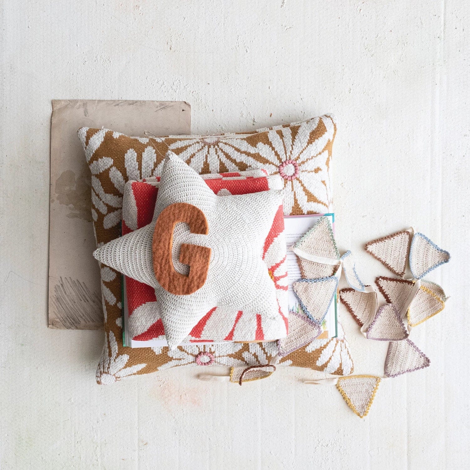Creative Co-op Creative Co-op 14" Recycled Cotton Crocheted Star Shaped Pillow, Cream - Little Miss Muffin Children & Home