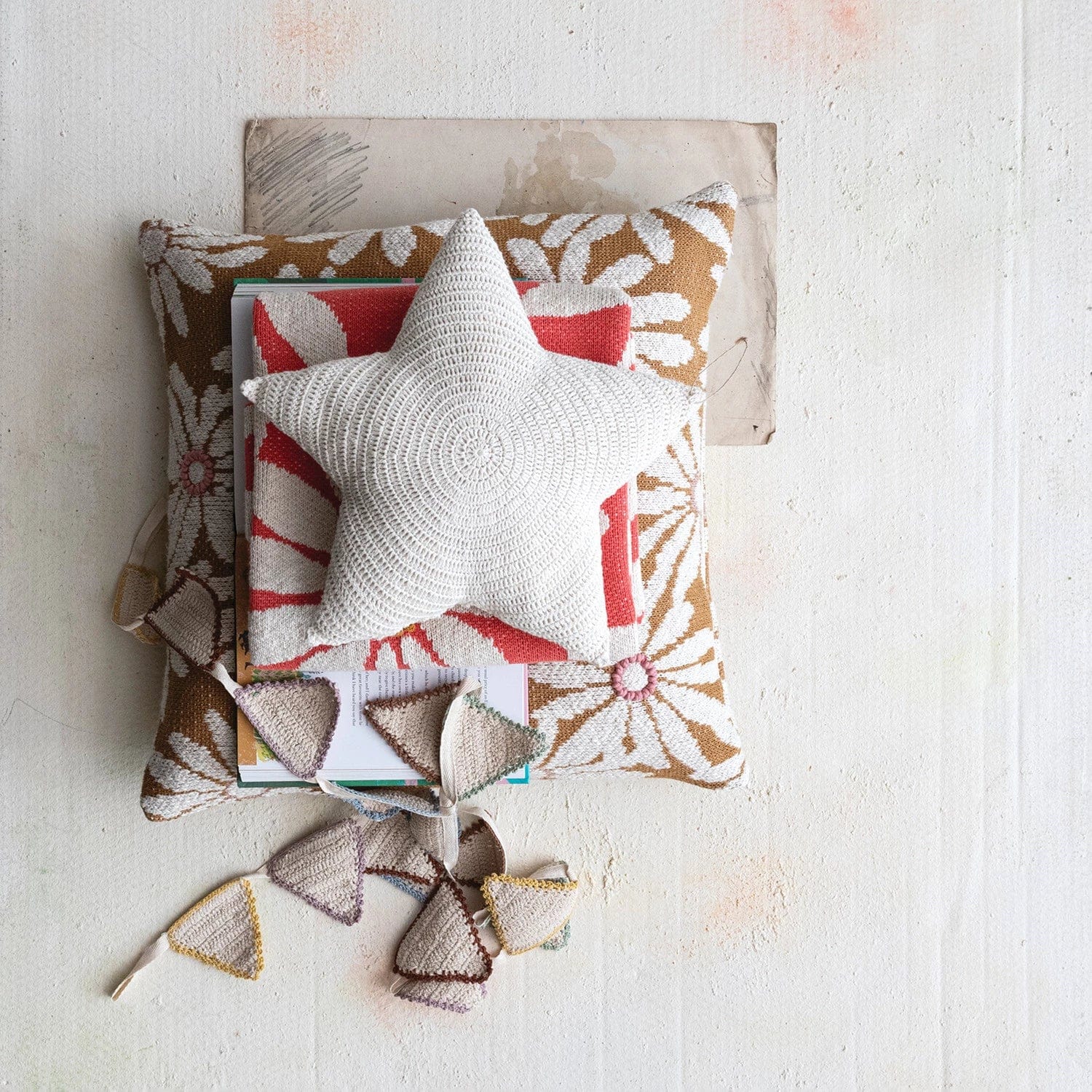 Creative Co-op Creative Co-op 14" Recycled Cotton Crocheted Star Shaped Pillow, Cream - Little Miss Muffin Children & Home