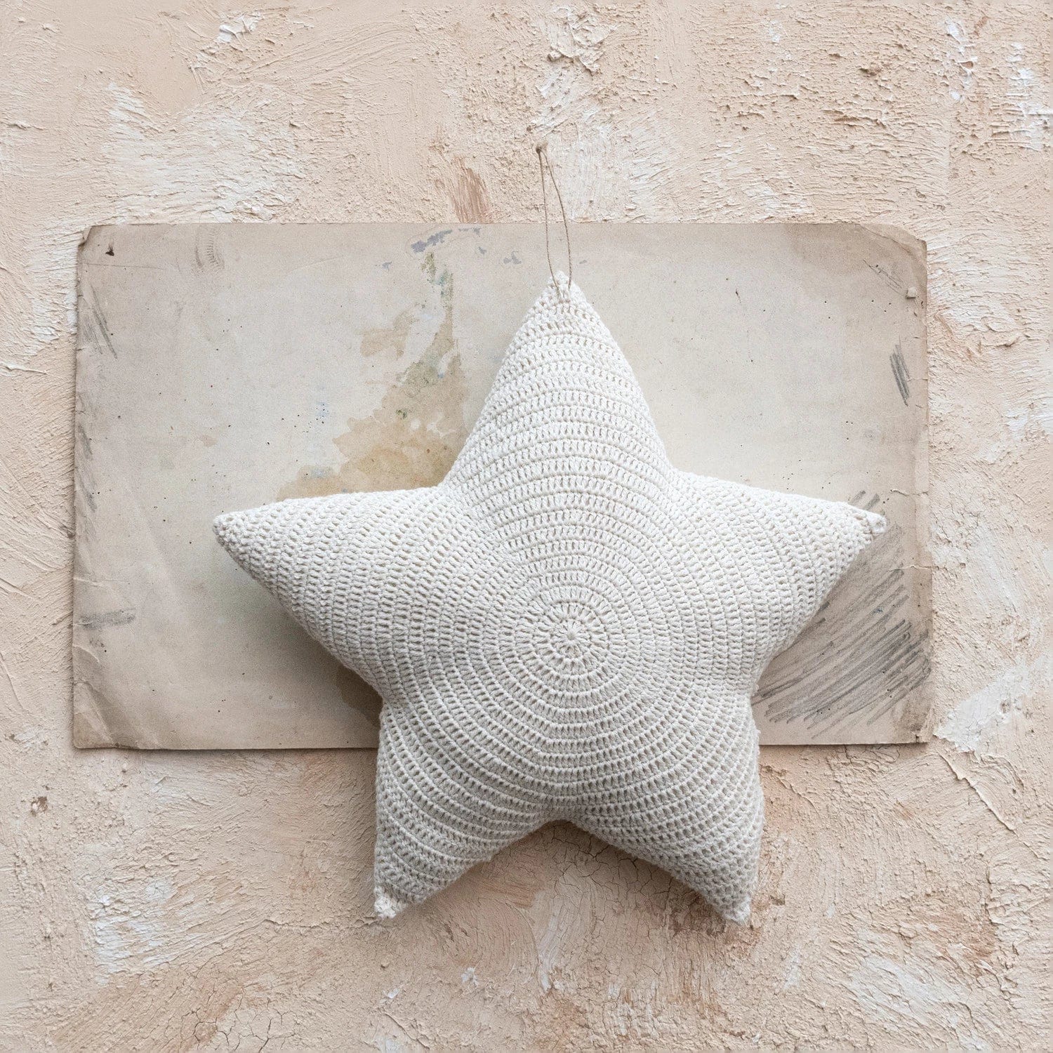 Creative Co-op Creative Co-op 14" Recycled Cotton Crocheted Star Shaped Pillow, Cream - Little Miss Muffin Children & Home
