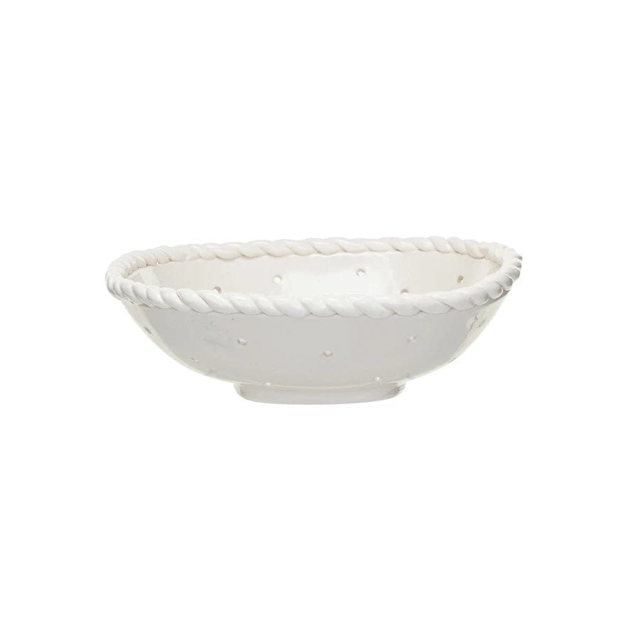 Creative Co-op Creative Co-op Stoneware Colander with Hand Twisted Edge, White - Little Miss Muffin Children & Home