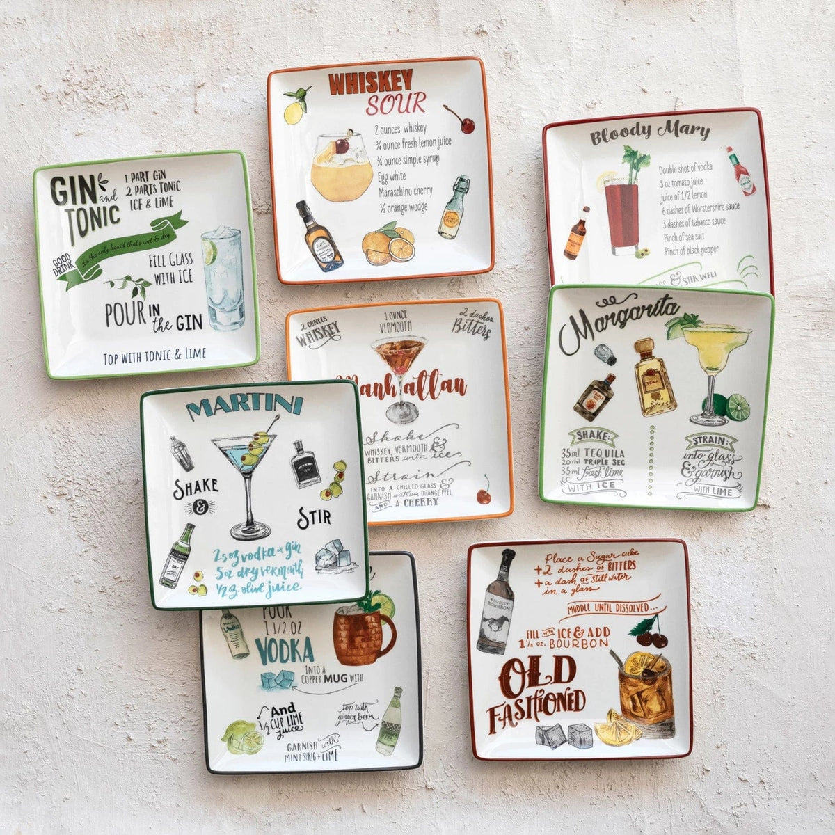 Creative Co-op Creative Co-op 6" Square Stoneware Plate with Cocktail Recipe, 8 Style Available - Little Miss Muffin Children & Home