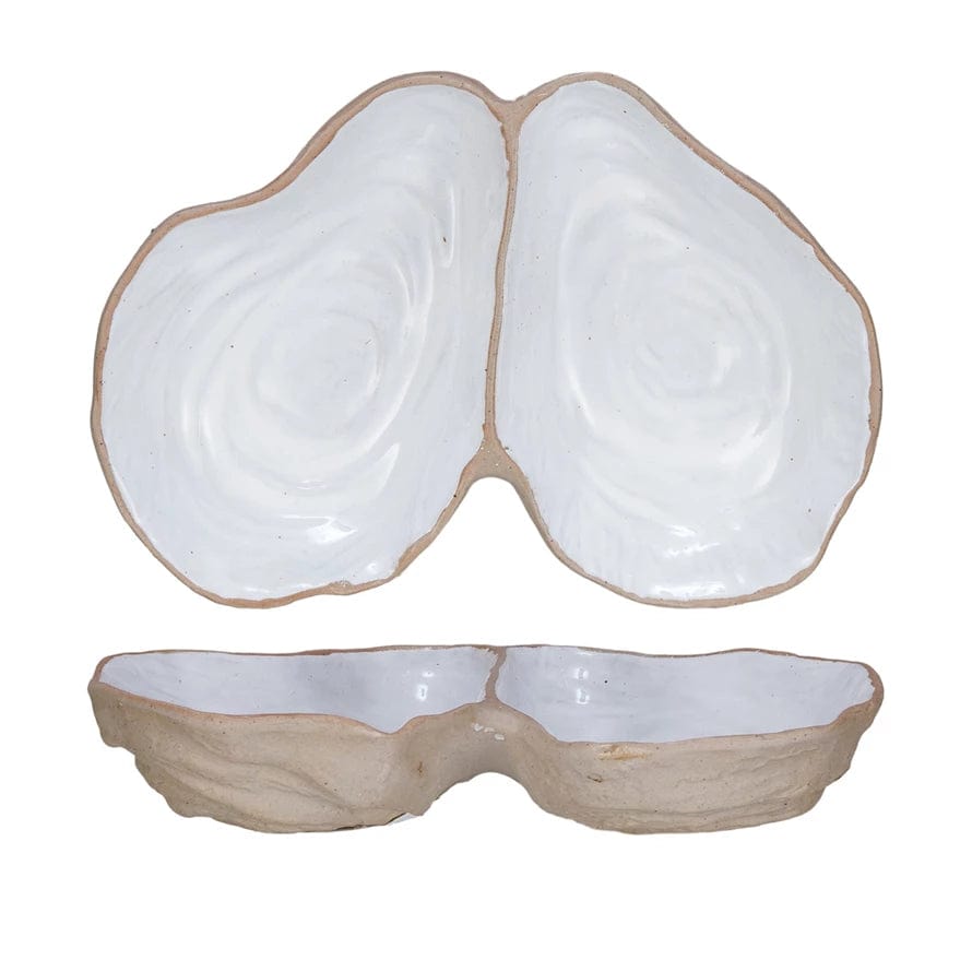 Creative Co-Op Creative Co-op Stoneware Oyster Shell Shaped Dish with 2 Sections - Little Miss Muffin Children & Home