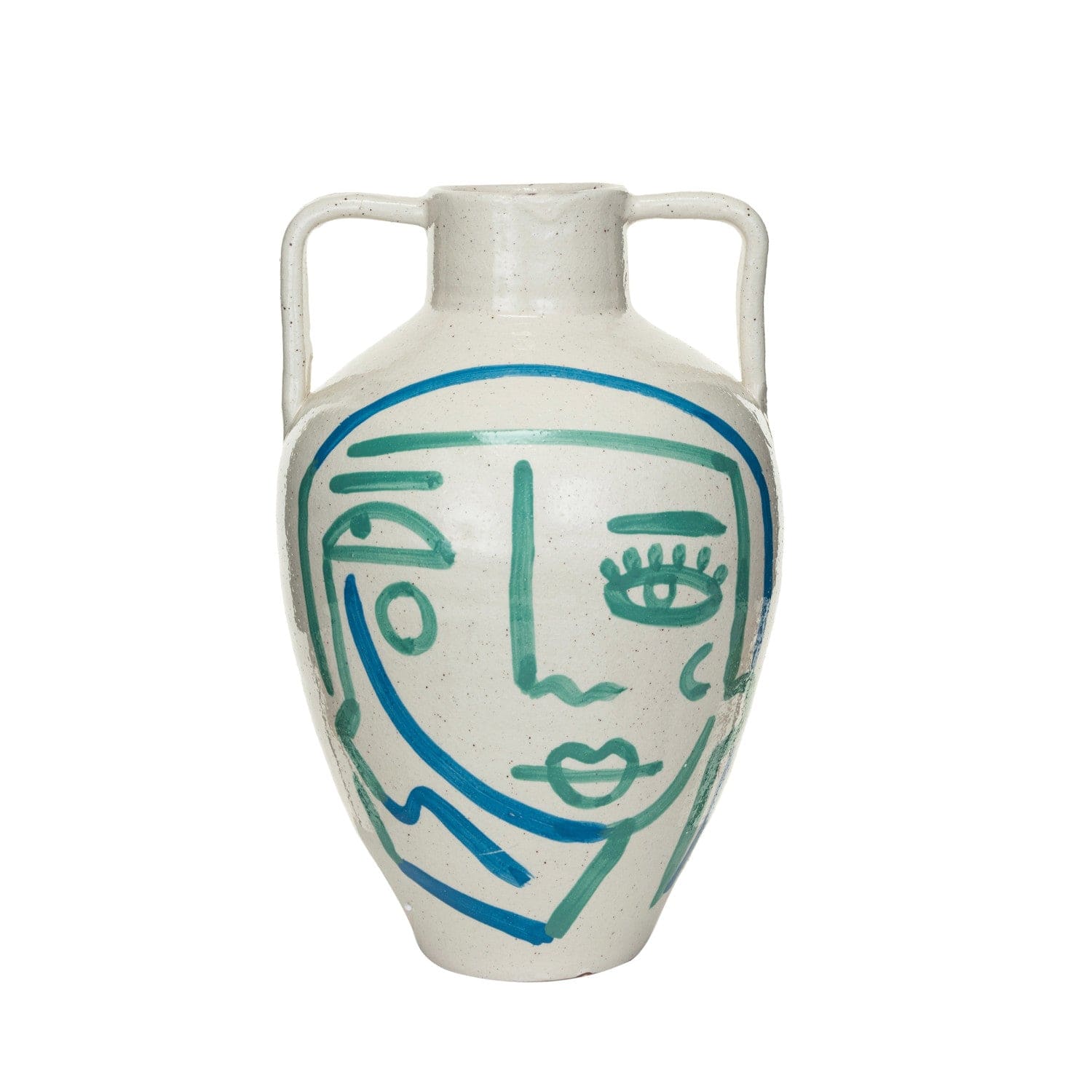 Hand-Painted Terracotta Urn with Abstract Face (Each One Will Vary)
