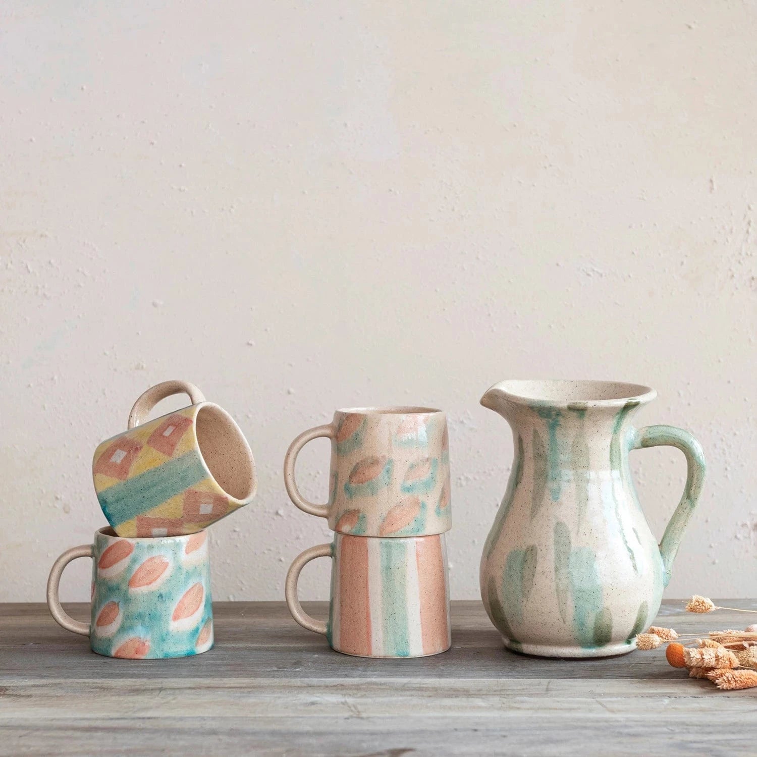 Creative Co-op 24 oz. Hand-Painted Terra-cotta Mug, 4 Styles Available (Each One Will Vary) - Little Miss Muffin Children & Home