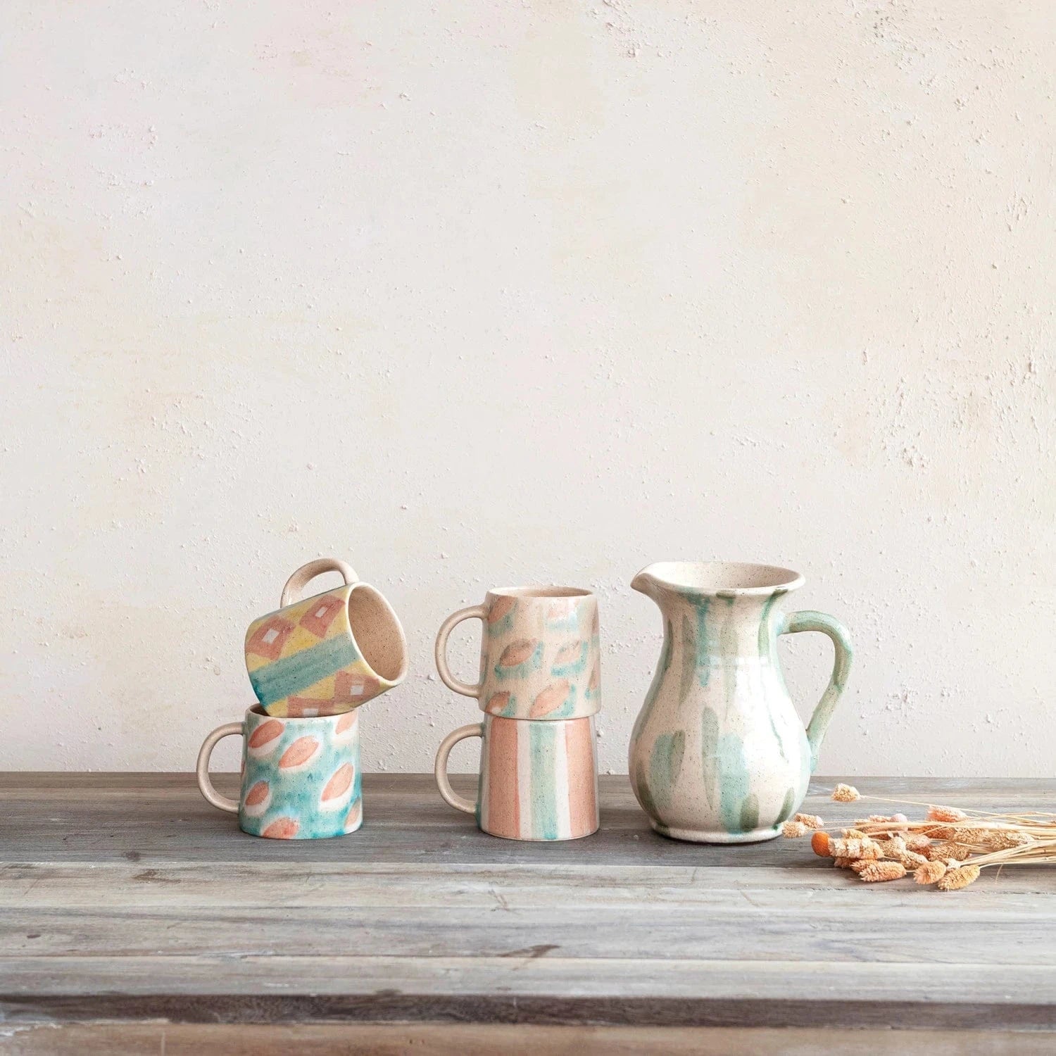 Creative Co-op 24 oz. Hand-Painted Terra-cotta Mug, 4 Styles Available (Each One Will Vary) - Little Miss Muffin Children & Home