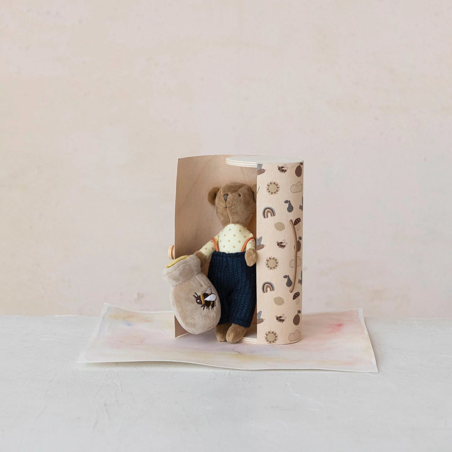 Creative Co-op Creative Co-op Plush Bear in Overalls with Honey Pot in Printed Wood Gift Box - Little Miss Muffin Children & Home
