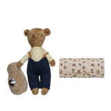 Creative Co-op Plush Bear in Overalls with Honey Pot in Printed Wood Gift Box