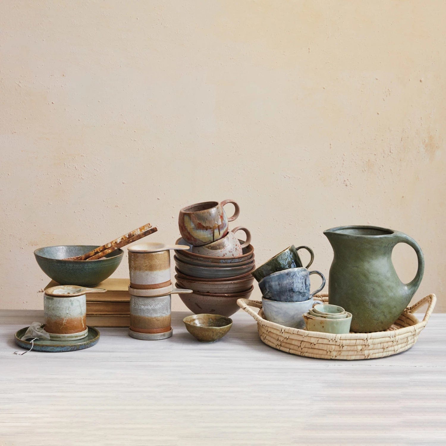 Creative Co-op Creative Co-op 2-1/2 Quart Stoneware Pitcher (Each One Will Vary) - Little Miss Muffin Children & Home