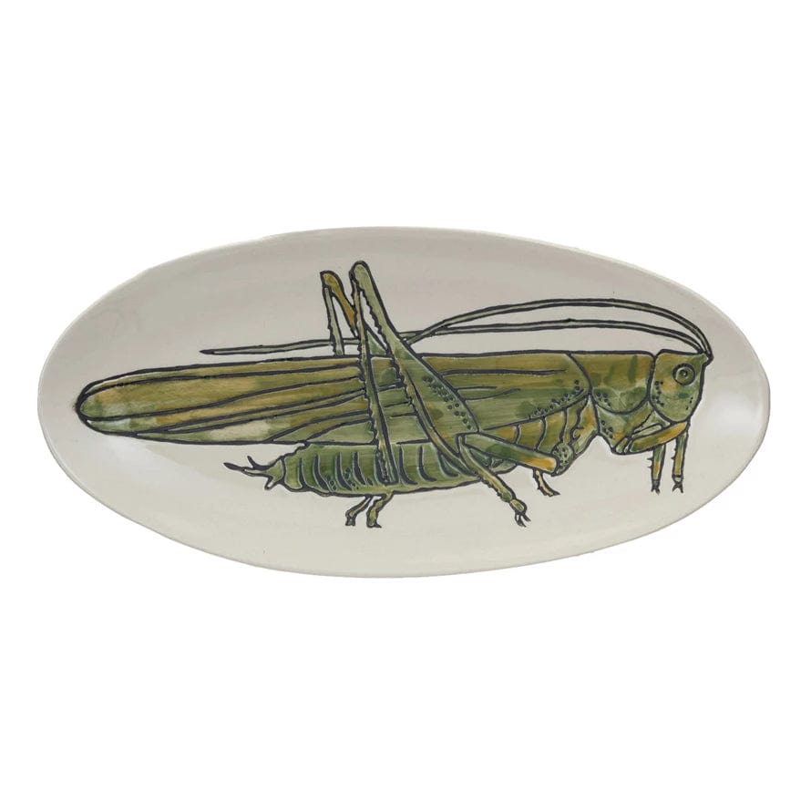 Creative Co-Op Creative Co-op Hand-Painted Stoneware Plate with Grasshopper - Little Miss Muffin Children & Home