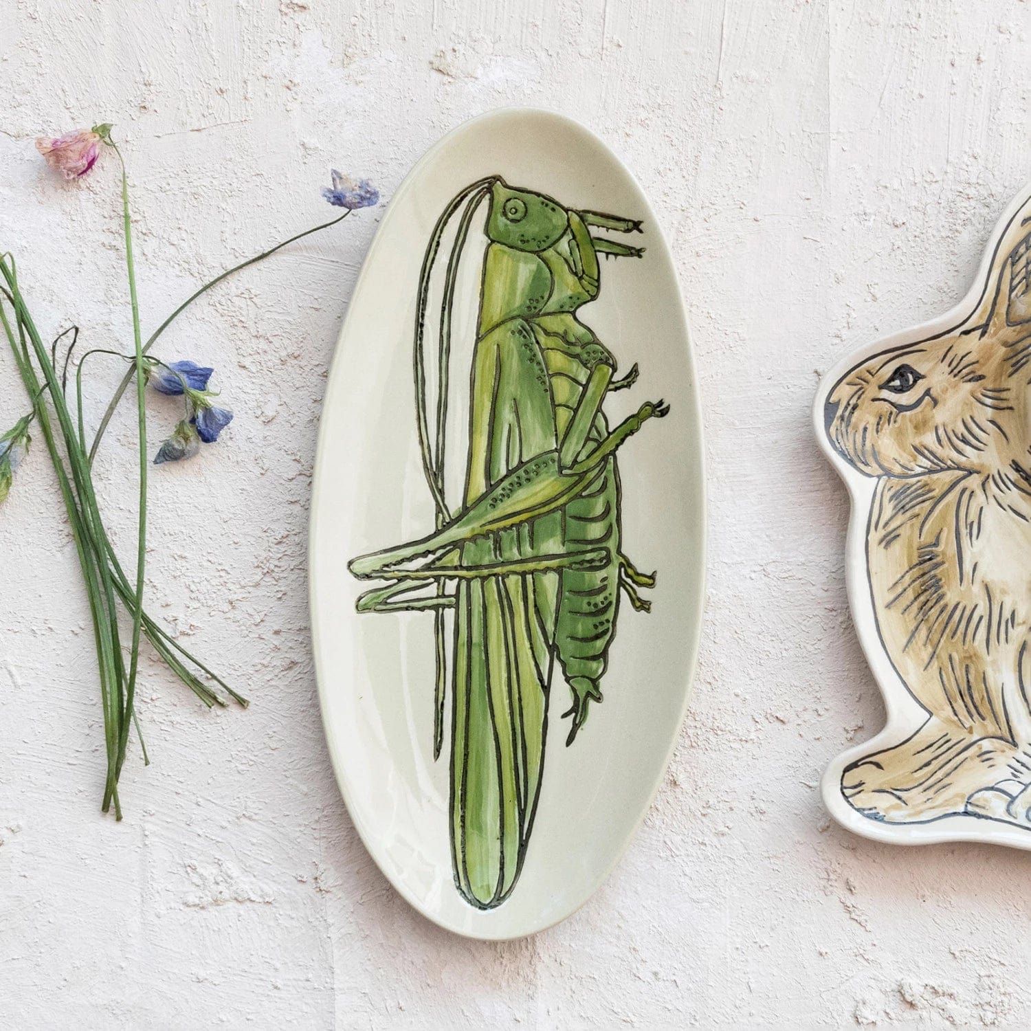 Creative Co-Op Creative Co-op Hand-Painted Stoneware Plate with Grasshopper - Little Miss Muffin Children & Home