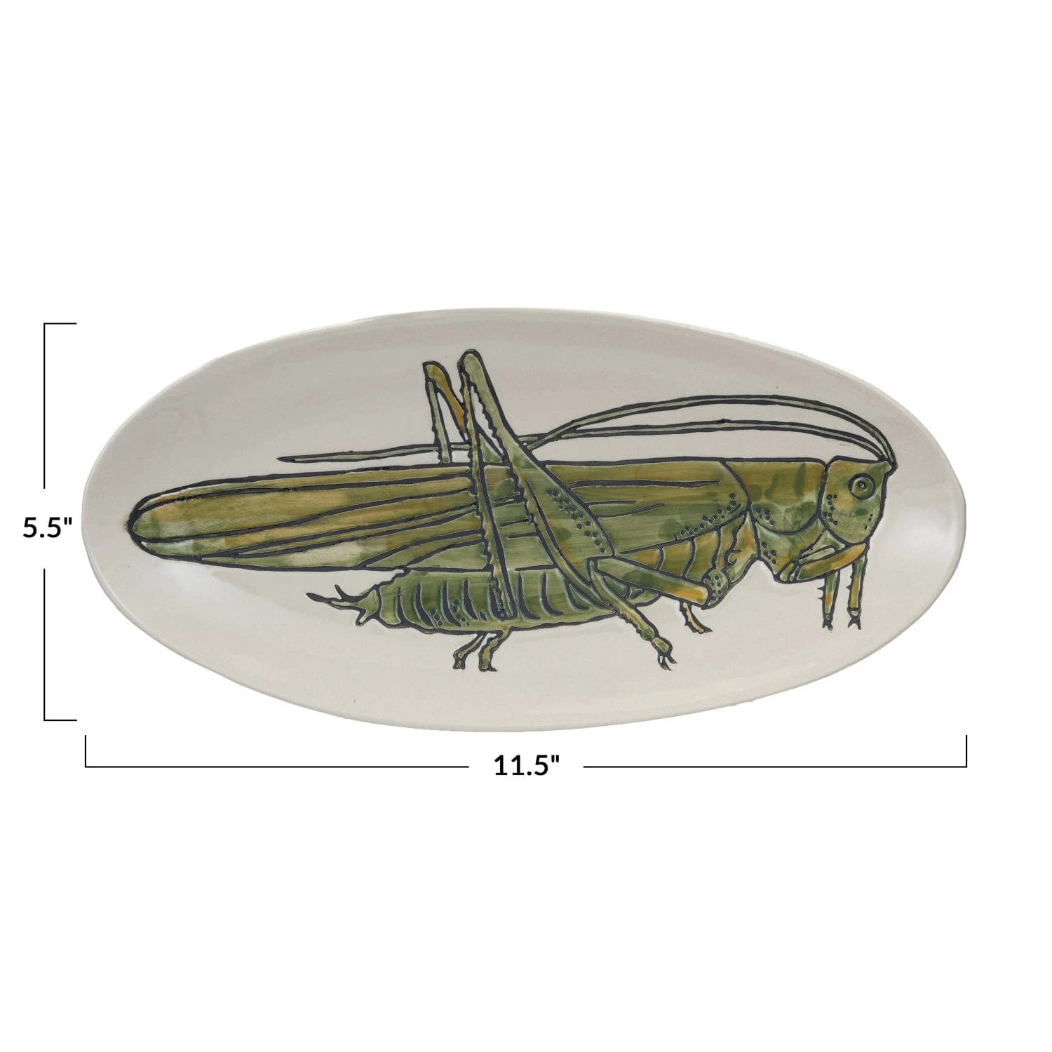 Creative Co-Op Creative Co-op Hand-Painted Stoneware Plate with Grasshopper - Little Miss Muffin Children & Home