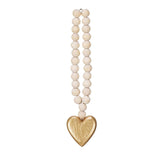 Creative Co-op Natural Wooden Beads Garland with Gold Heart