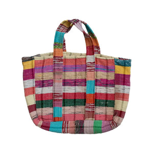 Creative Co-Op Creative Co-op Woven Recycled Fabric Patchwork Tote Bag - Little Miss Muffin Children & Home