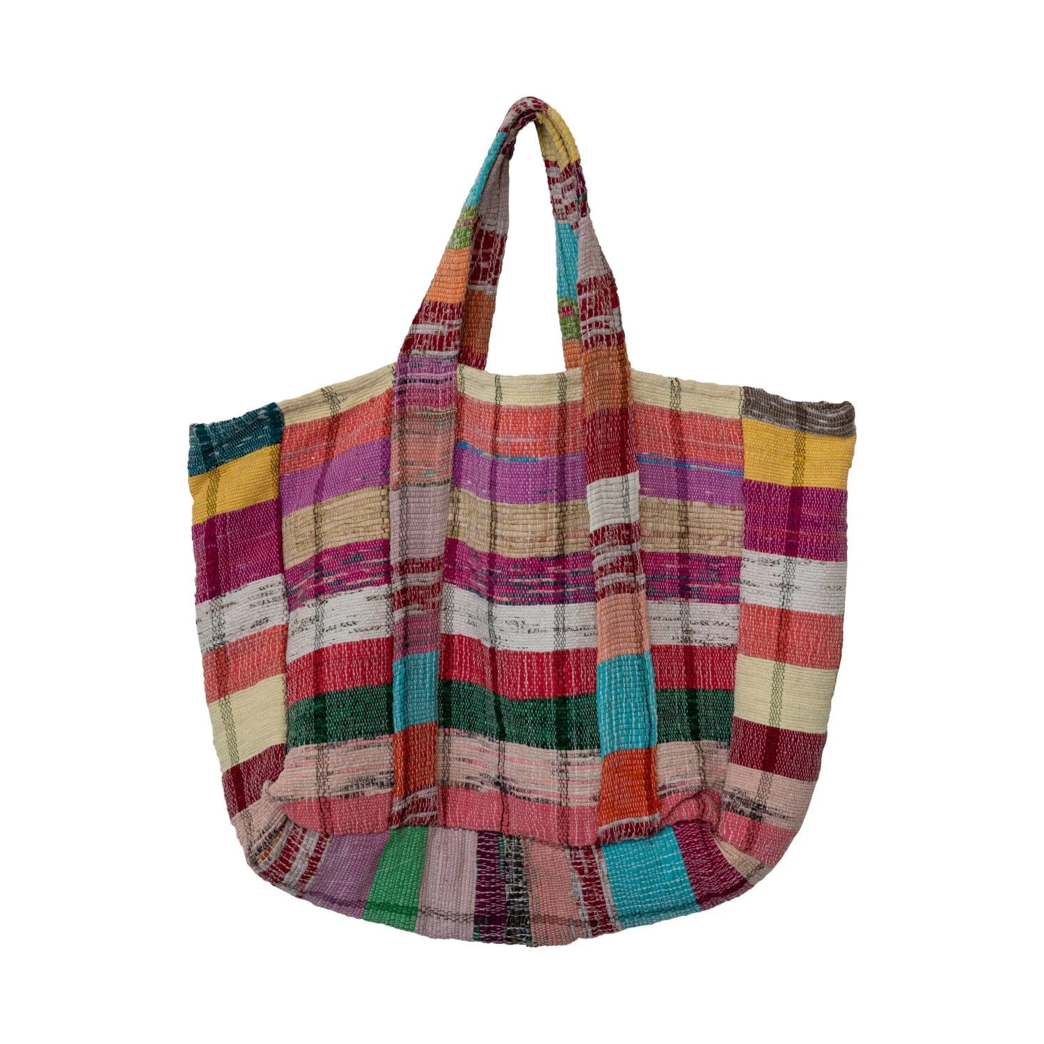 Creative Co-Op Creative Co-op Woven Recycled Fabric Patchwork Tote Bag - Little Miss Muffin Children & Home