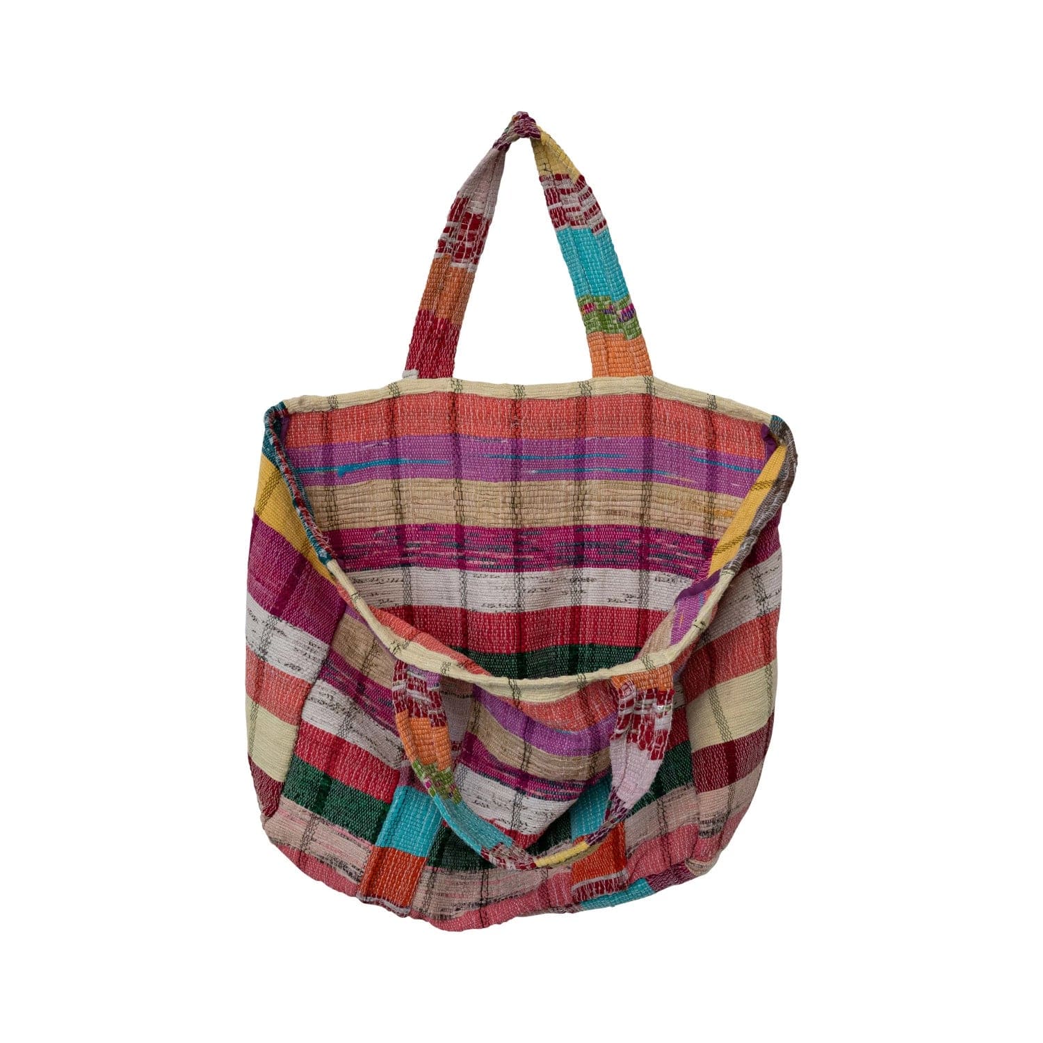 Creative Co-Op Creative Co-op Woven Recycled Fabric Patchwork Tote Bag - Little Miss Muffin Children & Home