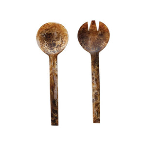 Creative Co-Op Creative Co-op Resin Matte Marbled Brown Salad Servers - Little Miss Muffin Children & Home